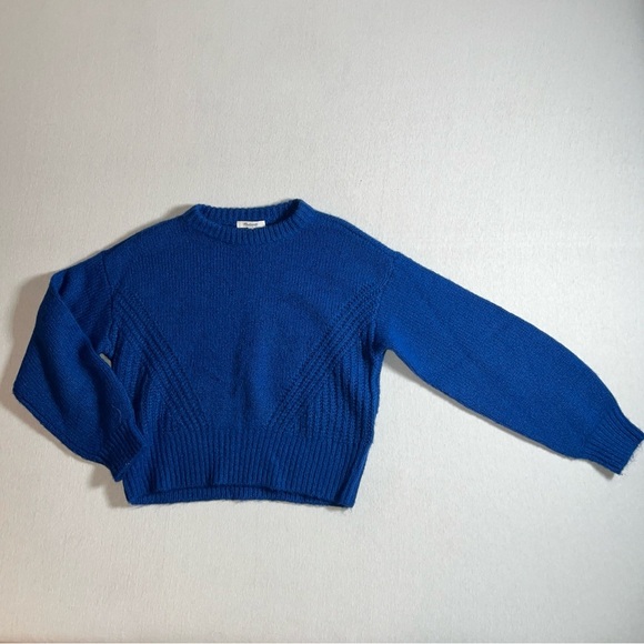 Madewell Wool Blend Cobalt Blue Balloon Sleeved Crewneck Sweater, Size Small - Picture 1 of 9